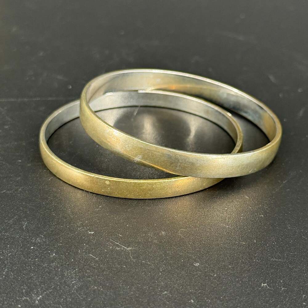 Vintage Gold Tone Bangle Bracelet Stack Set of 2 Plain Minimalist Boho Classic